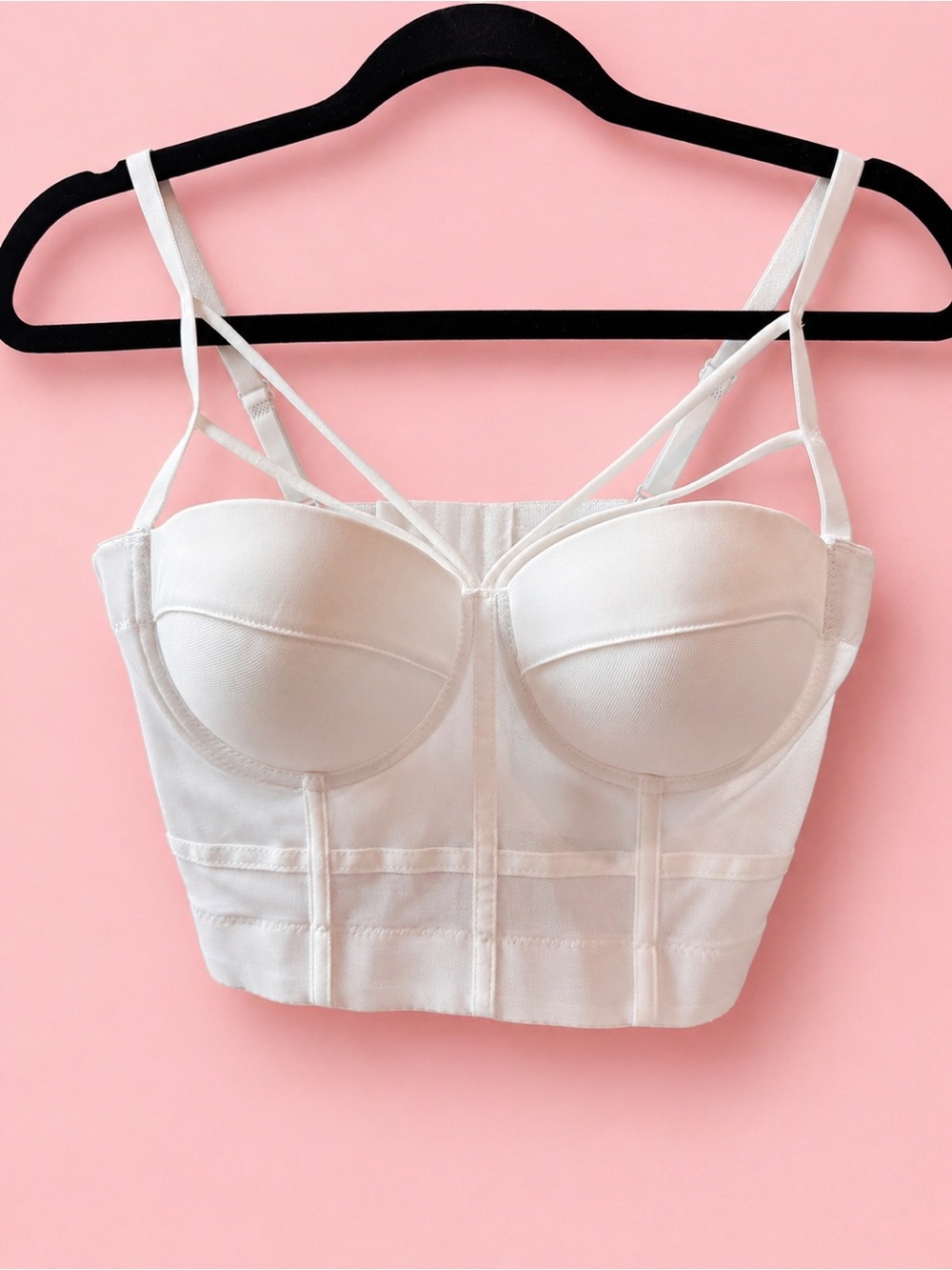 White Corset Bustier Top Strappy Crop Top Structured Bralette